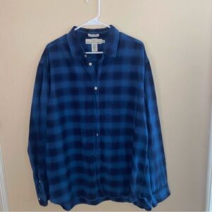 H&M retro blue flannel girly long sleeveshirt collared cute hoodcore sweater